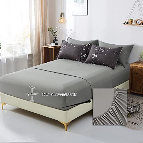 WONGS BEDDING 7 Pieces Comforter Set Full, Floral Bed in a Bag Comforter Reversible Flower Plum Bedding Set Full Size（1 Comforter,2 Pillowcase,2 Pillow Shames,1 Flat Sheet,1 Fitted Sheet） WONGS BEDDING
