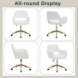 HENGJIANYI Faux Fur Swivel Desk Chair, Modern Fluffy Makeup Vanity Chair, Height Adjustable Armchair with Gold Base, Ergonomic Office Chair with Hollowed Back, White HENGJIANYI