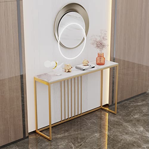 Wisfor Sintered Stone Console Table: White Entryway Table with Golden Frame - Modern Narrow Table Behind Sofa - Long Table for Hallway Foyer, 47.2x11.8x30.9 inch Wisfor