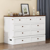 Merax Modern Farmhouse Solid Wood Murphy Bed Chest/Space Saving/Wood Slat Support/Queen,White+Walnut Merax