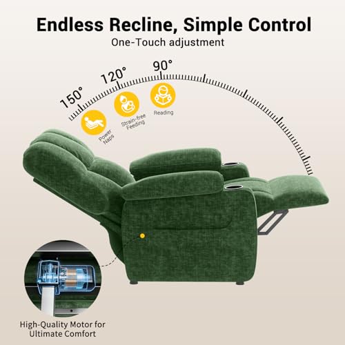AMADA HOMEFURNISHING Power Recliner Chair for Adults, Infinite Adjustable Chenille Electric Recliner with Cup Holder, Remote, USB Port, Side Pockets & Thick Seat Cushion, for Living Room & Bedroom