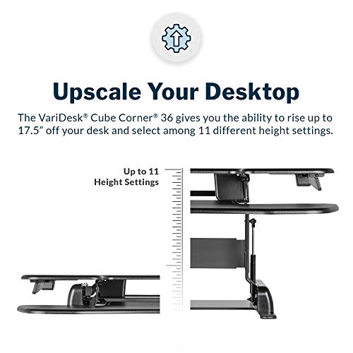 Vari - VariDesk Cube Corner 36 - Cubicle Standing Desk Converter for Dual Monitors - Home Office Desk with 11 Height Adjustable Settings, Spring-Assisted Lift, Weighted Base - Fully Assembled, Black VARIDESK
