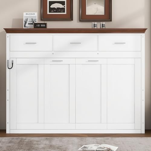 LUMISOL Twin Size Murphy Bed, Wood Wall Bed Frame with 3 Storage Drawers, Folding Cabinet Bed Frame for Home Office, Guest Room, Small Space, White LUMISOL