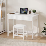 ChooChoo 40 Inch Modern Desk with Drawers, Makeup Vanity Desk with Padded Stool, Small Home Office Desk for Bedroom, White ChooChoo