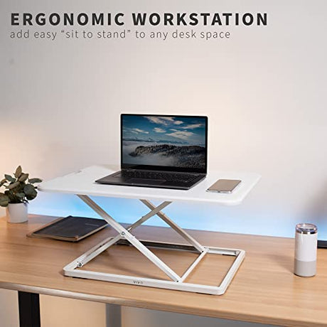 VIVO Ultra-Slim Single Top Height Adjustable Standing Desk Riser, Compact Sit Stand Desktop Converter for Monitor or Laptop, White, DESK-V001JW VIVO