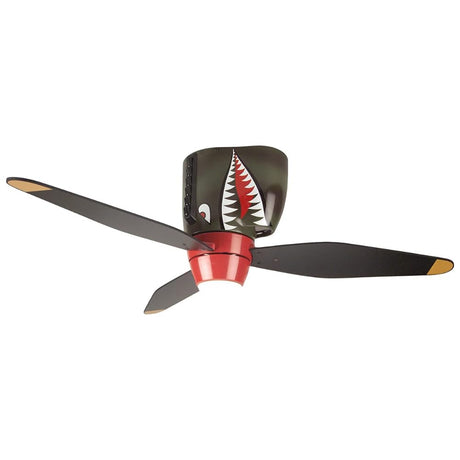 Craftmade Kids Ceiling Fan Boys WB348TS Tiger Shark Warplane With Light, 48-Inch 3 Blade Hugger Ceiling Fan Craftmade