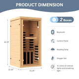 SunSwell 1-2 Person Far Infrared Wooden Sauna Room, Canadian Hemlock Indoor Dry Sauna Spa Room for Low EMF with Bluetooth Speakers and Control Panel, Whole Glass，32.28"x 32.28"x 66.14" SunSwell