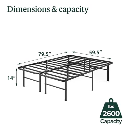 Zinus Rumi 14in Easy SmartBase Mattress Foundation - Durable Steel Bed Frame with 13in Underbed Storage, No Box Spring Required, Queen Zinus