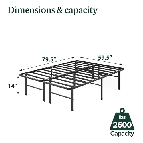 Zinus Rumi 14in Easy SmartBase Mattress Foundation - Durable Steel Bed Frame with 13in Underbed Storage, No Box Spring Required, Queen - WoodArtSupply