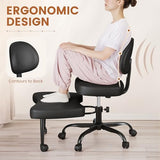 Shahoo Ergonomic Cross Legged Office Chair with Wheels - Adjustable Height Kneeling Meditation Chairs for ADHD, Yoga & Desk Work - Wide Criss Cross Seat with Lumbar Support, (Faux PU,Black) Shahoo