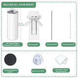 8 Pack Straight Sublimation Tumblers bulk 20 oz Skinny,Stainless Steel Double Wall Insulated Tumbler Cups Blank White with Lid, Straw, Individually Boxed,Polymer Coating for Heat Transfer ZONEGRACE