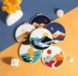 GLTAYLMY 3 Set Landscape Embroidery Kits for Beginners with Mountain Sun Moon Pattern,Adults Starter Cross Stitch Kit DIY Needlepoint Kits