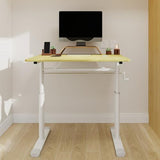 FRITHJILL Manual Height Adjustable Desk with Crank Handle, 23.62" to 35.43" Standing Desk with Round Corners, Wooden Desktop for Home Office Study Workspace Computer Table FRITHJILL
