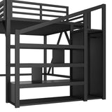 Bellemave Full Loft Beds with Storage Beside Shelves and Wardrobe, Metal Loft Bed with LED Lights and USB Ports, Heavy-Duty Loft Bed Frame for Teens, Adults, Noise-Free & Space-Saving, Black Bellemave