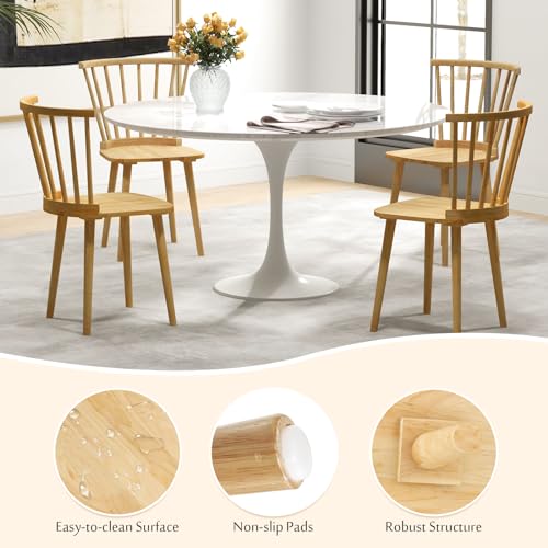 GOFLAME Windsor Dining Chairs Set of 4, Solid Wood Kitchen Chairs with Ergonomic Spindle Back, 400 LBS Weight Capacity, Farmhouse Armless Side Chairs for Dining Room, Living Room, Natural GOFLAME