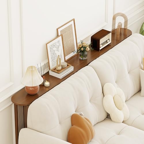 71 Inch Narrow Console Table Behind Couch, Mid-Century Modern Fluted Skinny Entryway Table, Long Slim Sofa Table for Hallway, Living Room, Wood, Brown, Walnut Xyulmeo
