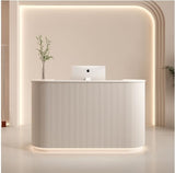 Reception Desk Simple Modern LED Light Bar Counter Curved Checkout Page Store Small Beauty Salon Front Desk Counter Light Luxury Nail Salon(100x60x100cm) SUHEIDOU