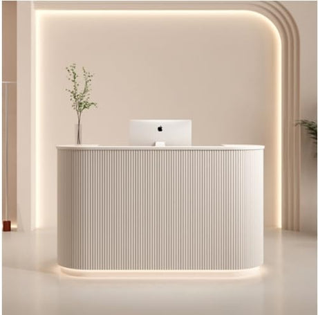 Reception Desk Simple Modern LED Light Bar Counter Curved Checkout Page Store Small Beauty Salon Front Desk Counter Light Luxury Nail Salon(100x60x100cm) SUHEIDOU