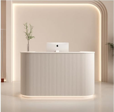 Reception Desk Simple Modern LED Light Bar Counter Curved Checkout Page Store Small Beauty Salon Front Desk Counter Light Luxury Nail Salon(100x60x100cm)