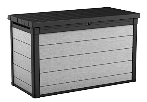 Keter Denali 200 Gallon Resin Large Deck Box for Patio Furniture Cushion Storage, Grey/Black Keter
