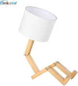 ELINKUME Cute Desk Lamp,Unique Table Lamps,Wood Bedside Table Lamp Fun Funky Person Lamp Wooden Robot Cute Lamps for Bedrooms ELINKUME