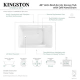 Aqua Eden VTAM4836L22T 48-Inch Acrylic 3-Wall Alcove Tub with Left Hand Drain, Glossy White Kingston Brass