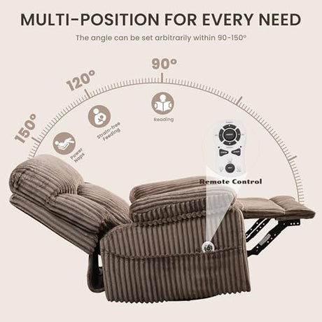 SUNWAVE Power Recliner Chair, Electric Swivel Rocker Recliner with Massage and Heat, Hybrid Corduroy Recliner, USB Remote, Tool-Free Assembly SUNWAVE