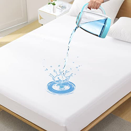 King Waterproof Mattress Protector - Noiseless, Breathable, Machine Washable Fitted Mattress Cover with Deep Pocket up to 5”-21”（White） Softhour