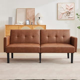75.5” Convertible Futon Sofa Bed, PU Leather Small Couch Sofa with Wood Legs & 700lbs Capacity, Adjustable Folding Loveseat, Mid Century Modern Futon Couch, Cozy Couches for Living Room - Brown Amenitlif