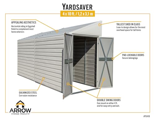 Arrow Yardsaver Compact Galvanized Steel Storage Shed with Pent Roof, 4' x 10' - WoodArtSupply