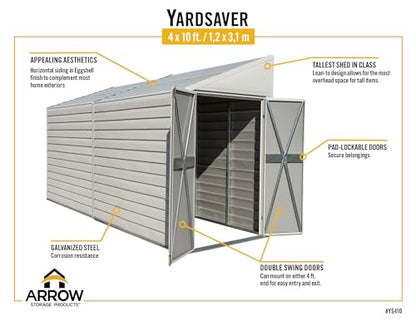 Arrow Yardsaver Compact Galvanized Steel Storage Shed with Pent Roof, 4' x 10' - WoodArtSupply