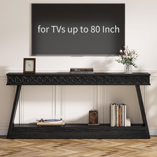 Tribesigns 70.9 Inch Long Console Table for Entryway, 2-Tier Farmhouse Entryway Table with Storage, Narrow Sofa Table Behind The Couch, Wood Accent Table for Hallway, Living Room, Foyer, Black Tribesigns