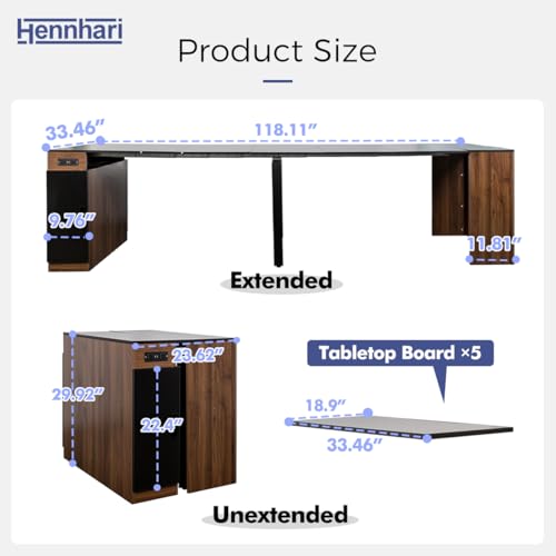 Hennhari Extendable Dining Table for 8-12 People, Expandable Console Table with Power Outlet for Dining Room & Living Room, Space Saving Kitchen Table with Extension Leaves Holder (Walnut Black) Hennhari