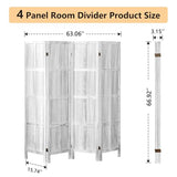 Asnefeli Wood Room Divider 4 Panel, 5.6 FT Tall Room Divider and Folding Privacy Screen, Partition Divider for Room Separation, Wooden Wall Divider Screen for Home Office Bedroom (Retro White) Asnefeli