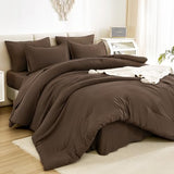 Litanika Queen Comforter Set Brown - 7 Pieces Bed in a Bag Queen Bedding Comforter Sets, Solid Lightweight Bed Set with Comforter, Sheets, Pillowcases & Shams Litanika