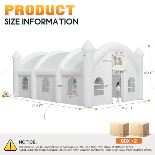 Albott 30x20x13 FT Commercial Inflatable Wedding Tent, 210D Oxford Fabric Portable Heavy Duty Party Tent with Dual Roll-Up Doors & 8 Sand Bags, Gazebo Event House for Wedding Birthday Backyard Party Albott