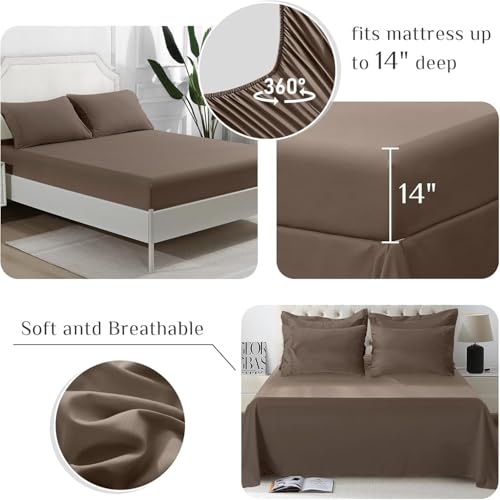 JOLLYVOGUE Queen Comforter Set, Ultra-Soft Bed in a Bag Queen Size 7 Pieces, Oeko-TEX Certified Bedding Set with Down Alternative Comforter, Sheets, Pillowcases & Shams, Brown JOLLYVOGUE