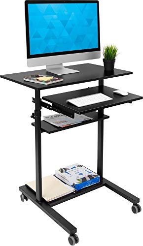 Mount-It! Mobile Standing Desk with Retractable Keyboard Platform | Height Adjustable Stand Up Computer Workstation | Locking Wheels, 99 Lbs Capacity Mount-It!