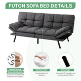 MUUEGM 71" Futon Sofa Bed, Convertible Couch Filled with Memory Foam, Modern Loveseat with Adjustable Backrest&Armrest, Sofas for Living Room,Game Room,Dormitory,Office.Grey Fabric MUUEGM