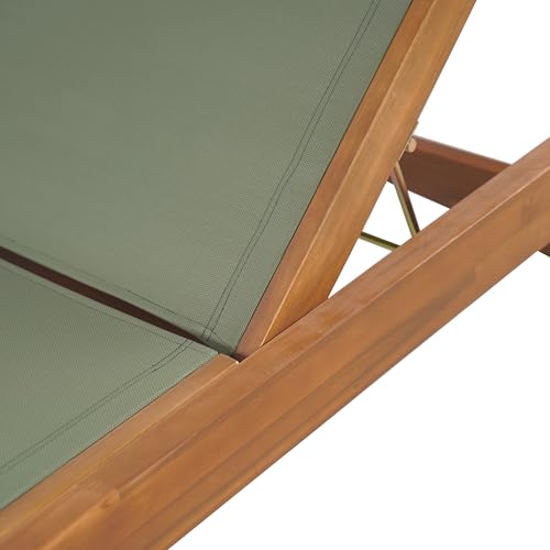 Merax Patio Chaise Lounge Chair, Acacia Wood Frame with Mesh Seat, Adjustable Outdoor Recliner, Weather-Resistant Poolside Lounger Green Merax