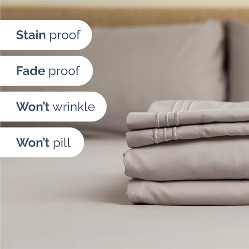 King Size 4 Piece Sheet Set - Comfy Breathable & Cooling Bed Sheets Set - Hotel Luxury Bedding for Women, Men, Kids, Teens, Boys & Girls - Deep Pockets, Soft and Wrinkle Free - Oeko-Tex - Light Grey CGK Unlimited