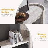 BFJDM 53" Faux Travertine Stone Console Table for Entryway, 2-Tier Sofa Entrance Table with Faux Mars Marble Pattern, Modern Sofa Tables with Storage Shelf for Living Room, Hallway, Foyer, Beige BFJDM