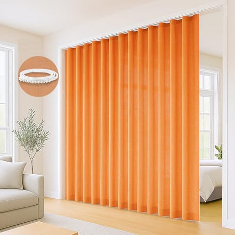 Faux Linen Semi Sheer Extra Wide Room Divider Curtain with Flexible Curtain Track, Light Filtering Privacy Drapes for Window Sliding Glass Door, Living Room Bedroom, Sunset Orange,100"W x 84"L,1 panel Curtainsart