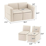 UNICOO –Kids Sofa, 2-in-1 Double Set Sofa Convert to Table & 2 Chairs, Children Boys Girls Couch Armrest Chair with Storage Box (ZKL-111K-Beige) UNICOO