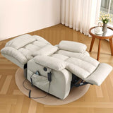Infinite Position Lay Flat Lift Recliner Chair for Adults, Dual Motor Power Lift Chair for Elderly with Massage & Heating, USB Ports, Remote Control & Lumbar Pillow, Linen Fabric (Ivory)