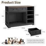 IDEALHOUSE 47” Large Dog Crate, Dog Kennel Indoor with 2 Drawers and 4 Shelves, Dog Crate Furniture TV Stand, Wooden Dog Cage for Medium Large Dogs, Black IDEALHOUSE