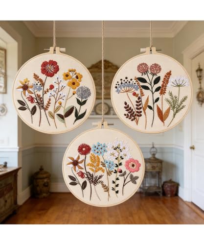 ELTONGUU Embroidery Kit for Beginners Adult, Flower Pattern Embroidery Kit for Beginners Include Embroidery Cloth Hoops Threads, Cross Stitch Kits for Craft Lover Hand Stitch