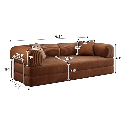 Ball & Cast 78.8" No-Assembly Compressed Sofa Bed, Convertible Floor Futon Couch with Pillow Backrest & Armrest, Boneless Modular Sleeper Sofa in Corduroy for Living Room Bedroom, Brown Ball & Cast