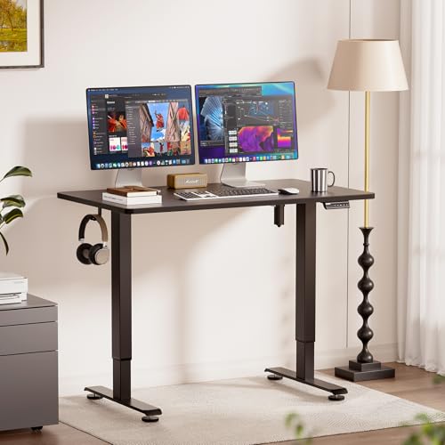 Veken 47.2" Standing Desk, Adjustable Height Office Desk with Wood Desktop, Computer Table for Home Work, Study and Gaming, Small Spaces, Modern Furniture, Black Veken