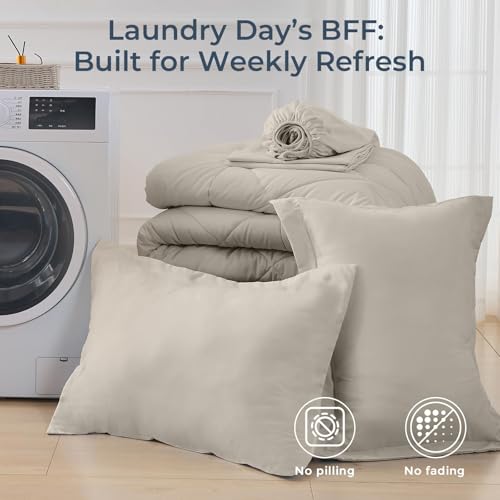HEVUMYI Linen Twin Comforter Set - 5-Piece All Season Bed in a Bag Twin, Ultra Soft Bedding Set with Comforter, Flat Sheet, Fitted Sheet, Pillowcases, Pillow Shams HEVUMYI
